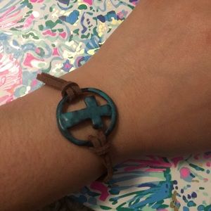 Clay and Leather Cross Bracelet